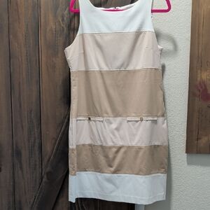 White House Black Market Sleeveless Striped Mini Dress in White and Beige